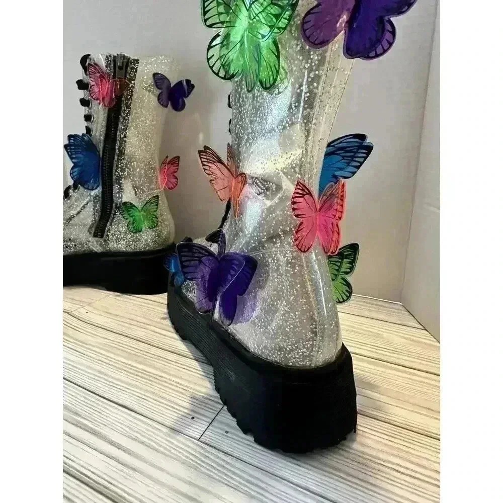Dolls Kill Glitter Butterfly Platform Combat Boots - Multicolor - Picture 7 of 12